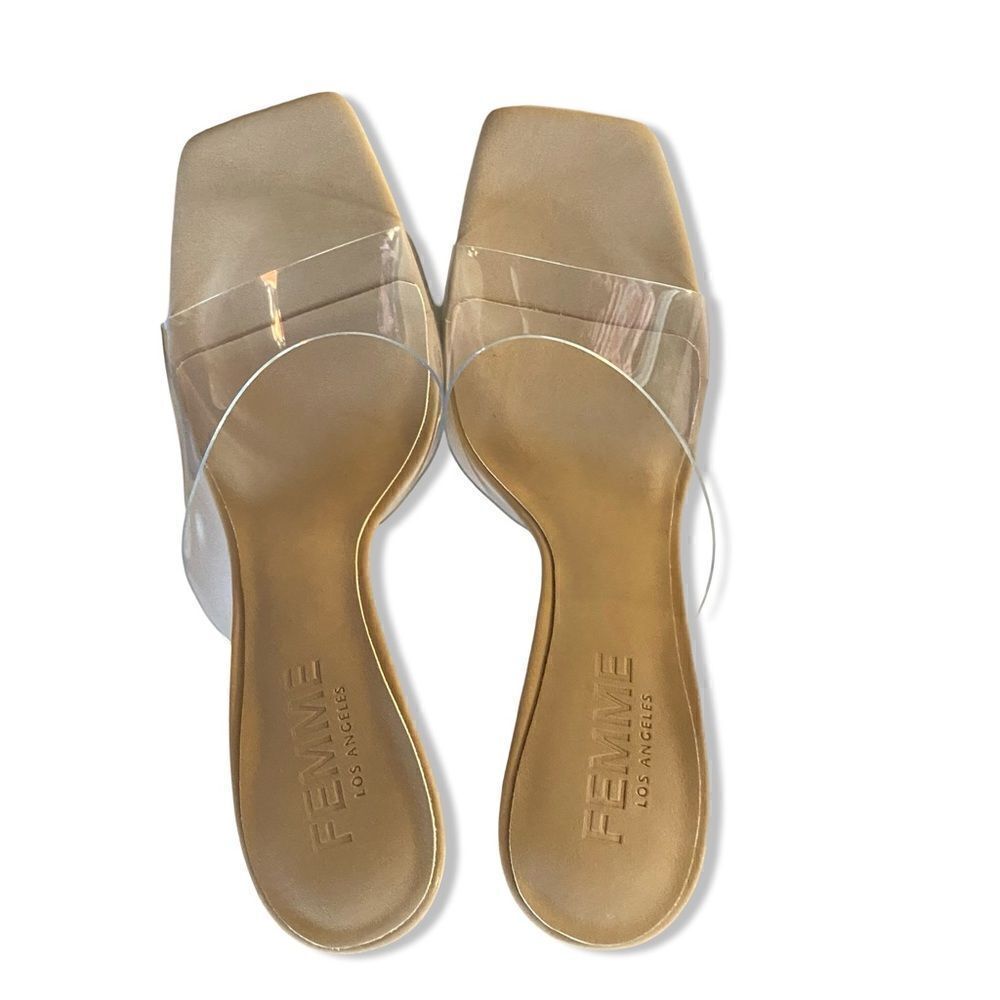 Femme Los Angeles RiRi wedge glassy nude platforms slides shoes sandals revolve - Picture 5 of 13